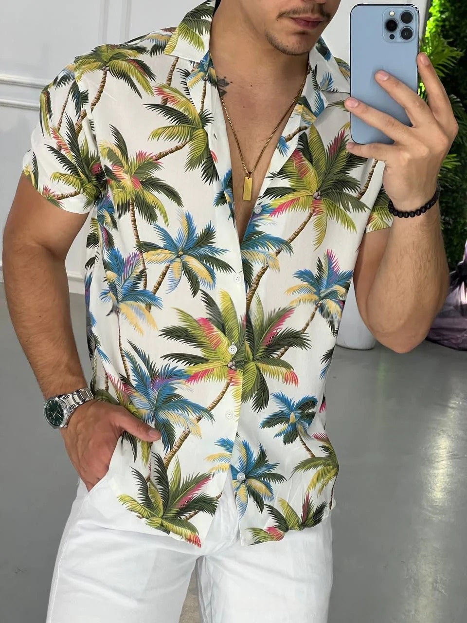 Hawaiian-Style Gedrucktes Kurzarmhemd