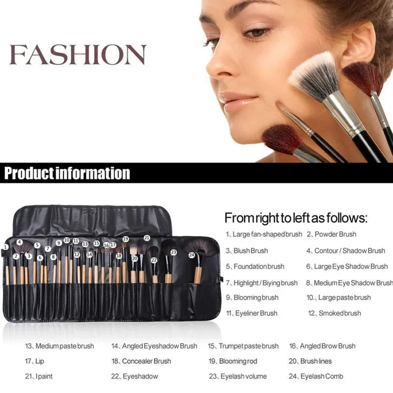 24-teiliges Profi-Bürsten-Set für Grundierung, Rouge & Augenbrauen
