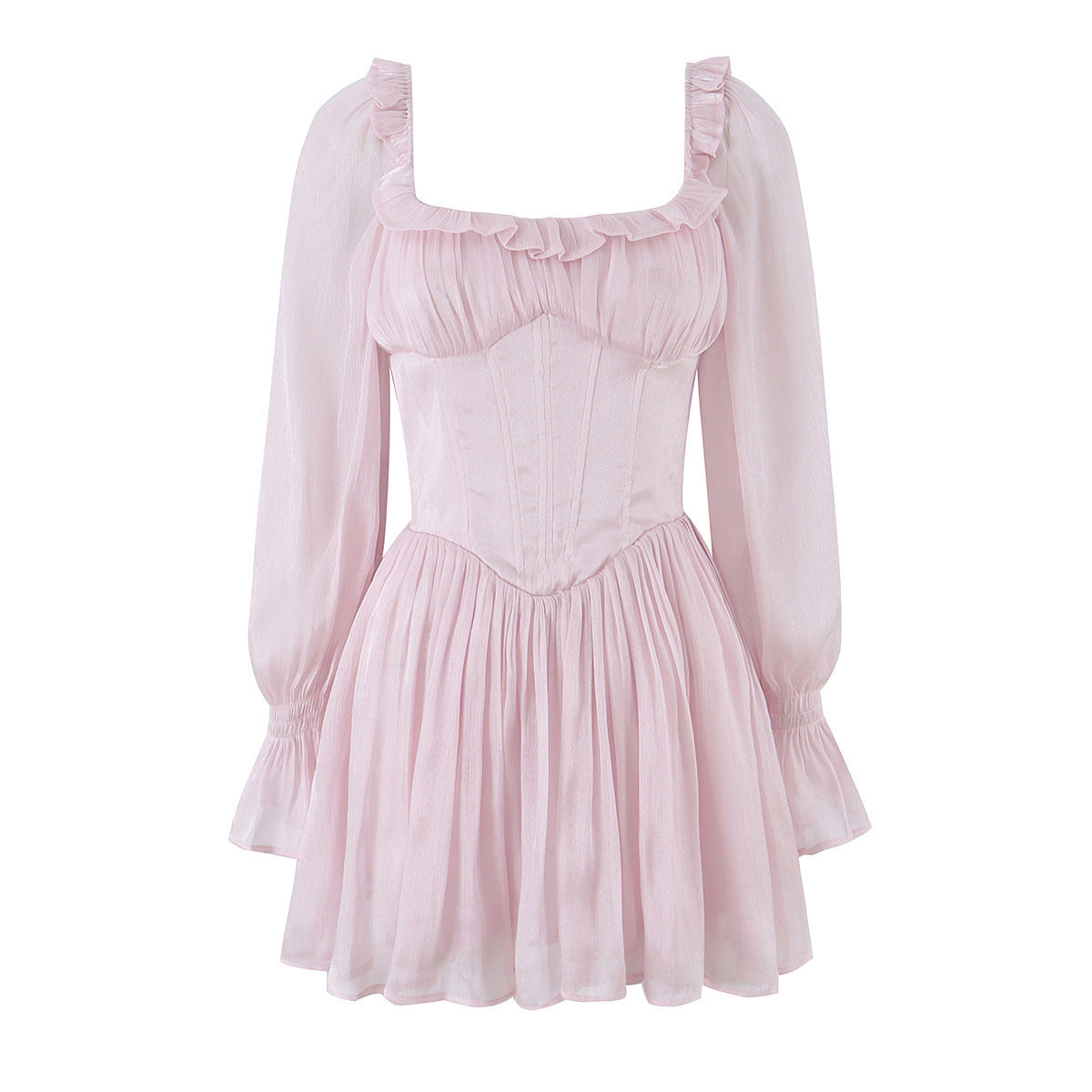 Fishtail-Kleid mit Puffärmeln und eckigem Ausschnitt