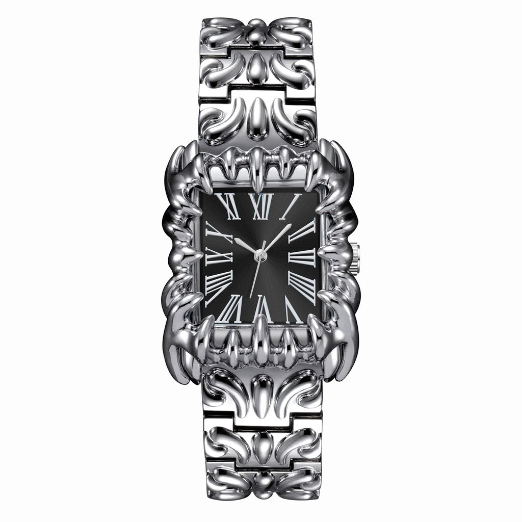 Retro Herrenuhr mit Prägung und Edelstahlarmband