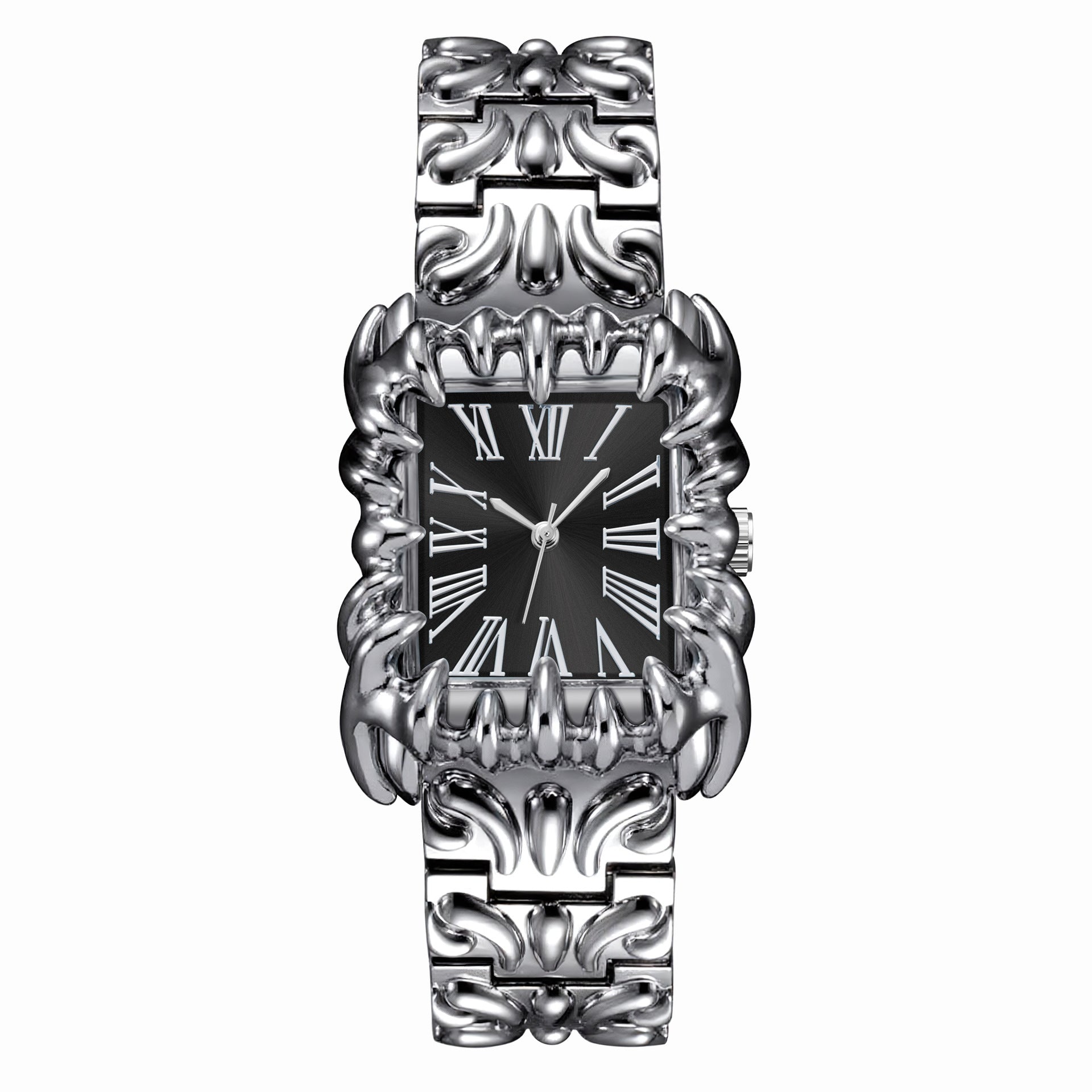 Retro Herrenuhr mit Prägung und Edelstahlarmband
