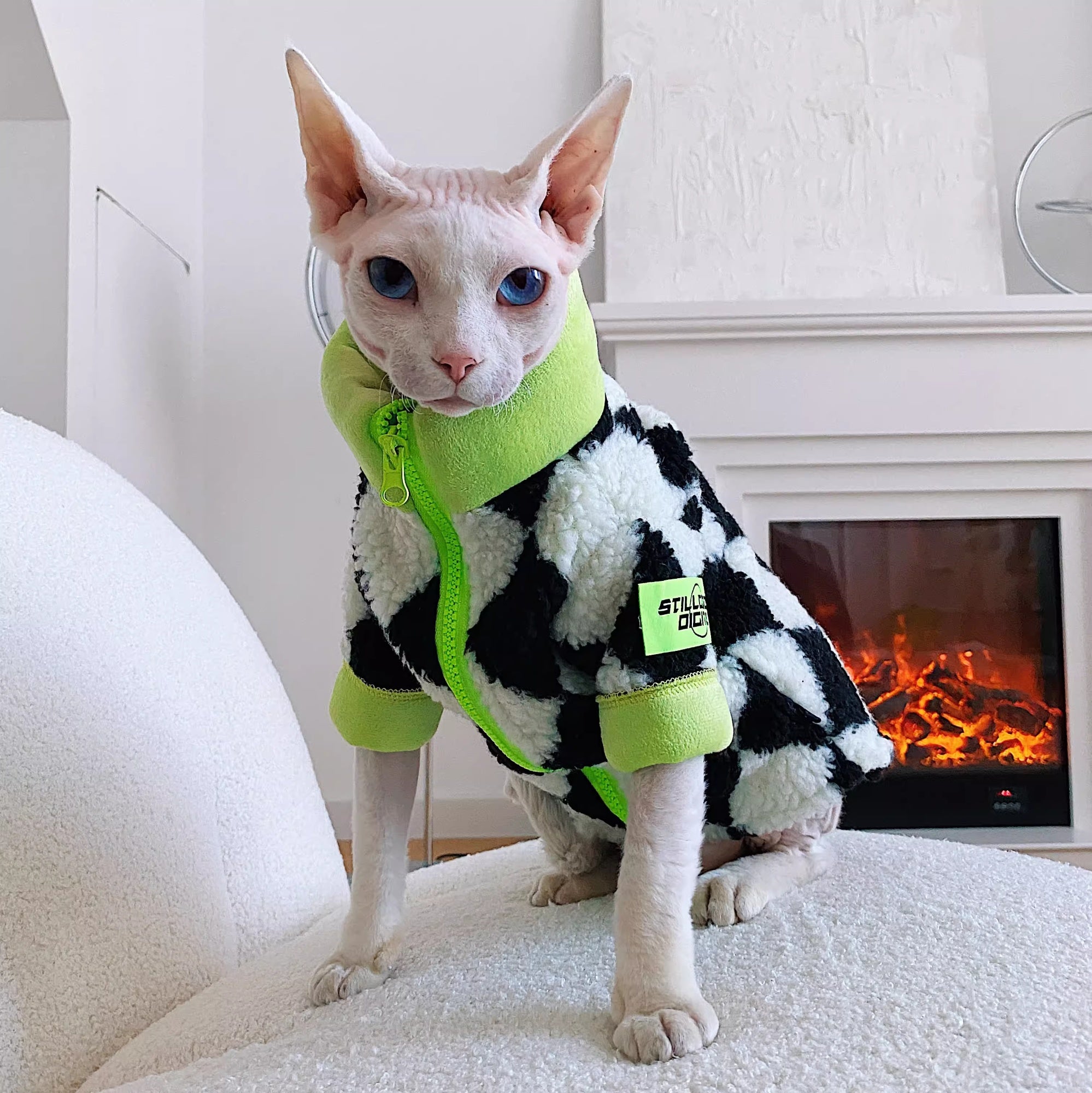 Wintermantel für Sphynx-Katzen, extradicke Lammwolle mit Fleece-Futter