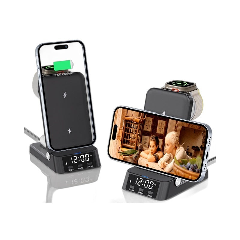 3-in-1 Ladestation mit Uhr & Wireless Charging