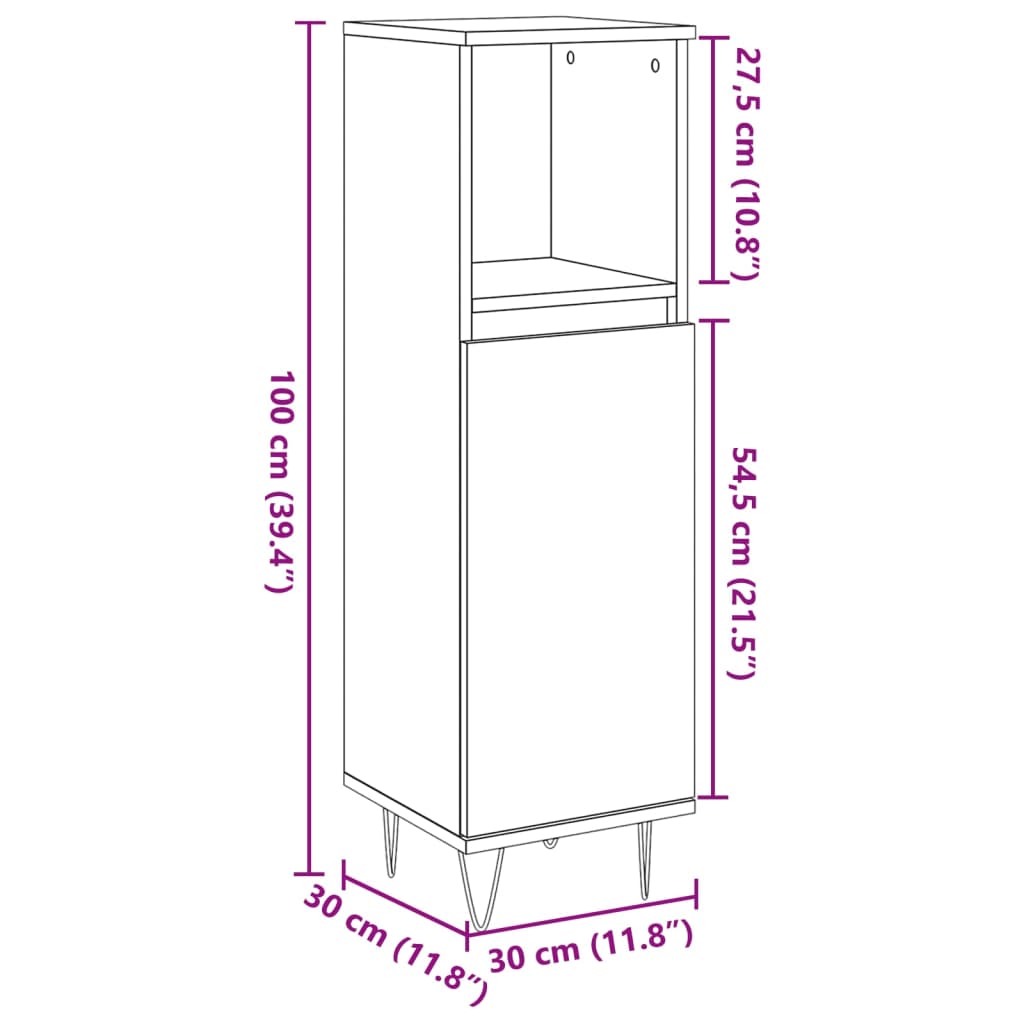 Badezimmerschrank Betongrau 30x30x100 cm