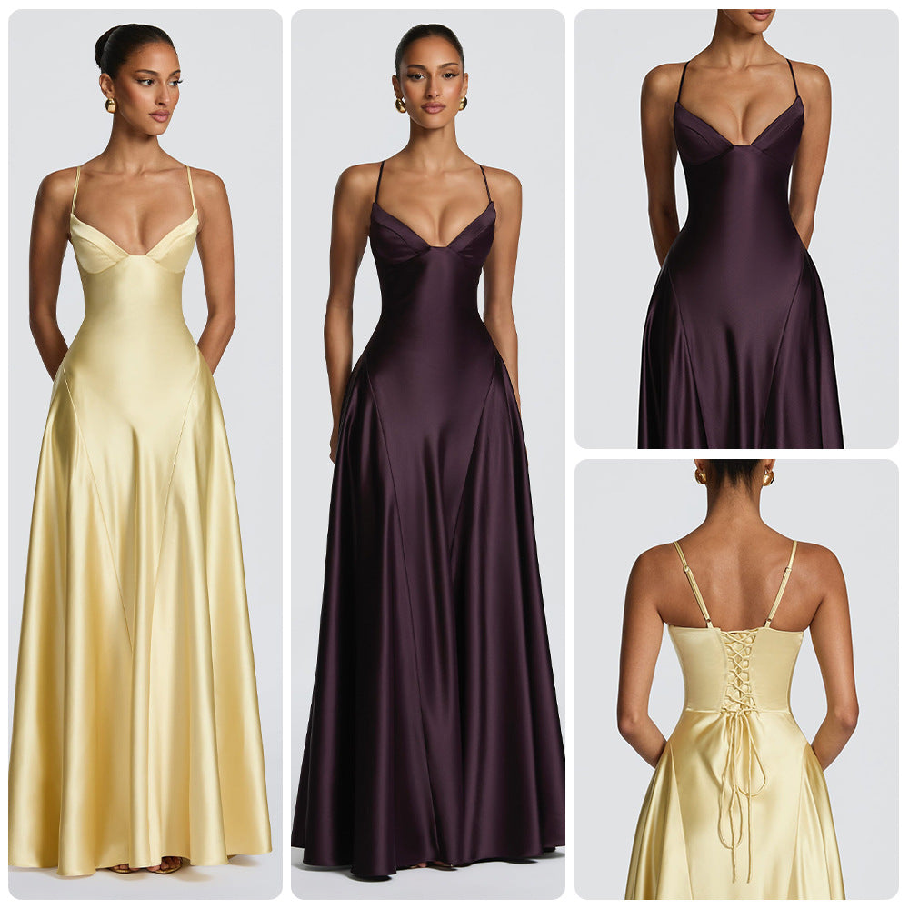 Elegantes Satin Neckholder Maxi-Abendkleid – Bild 4 | LuxeStyle