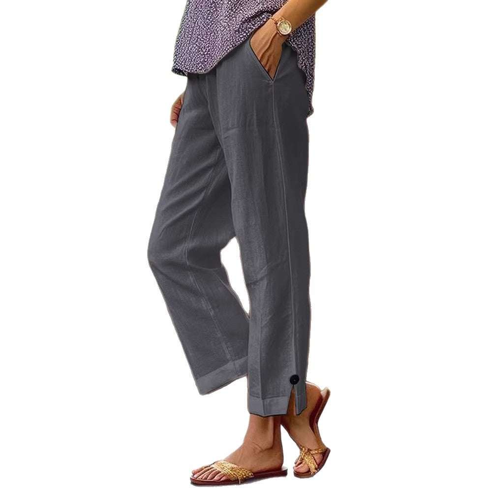 Leichte Leinen-Baumwollhose mit geradem Bein