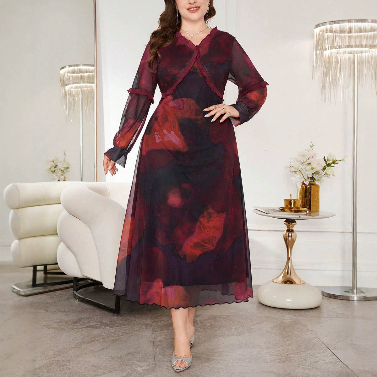 Ombre-Blumengarnkleid mit Rüschen und Puffärmel – Bild 7 | LuxeStyle