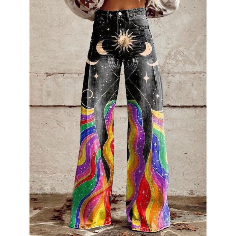 High-Waist Jeans mit weitem Bein & Print – Bild 4 | LuxeStyle