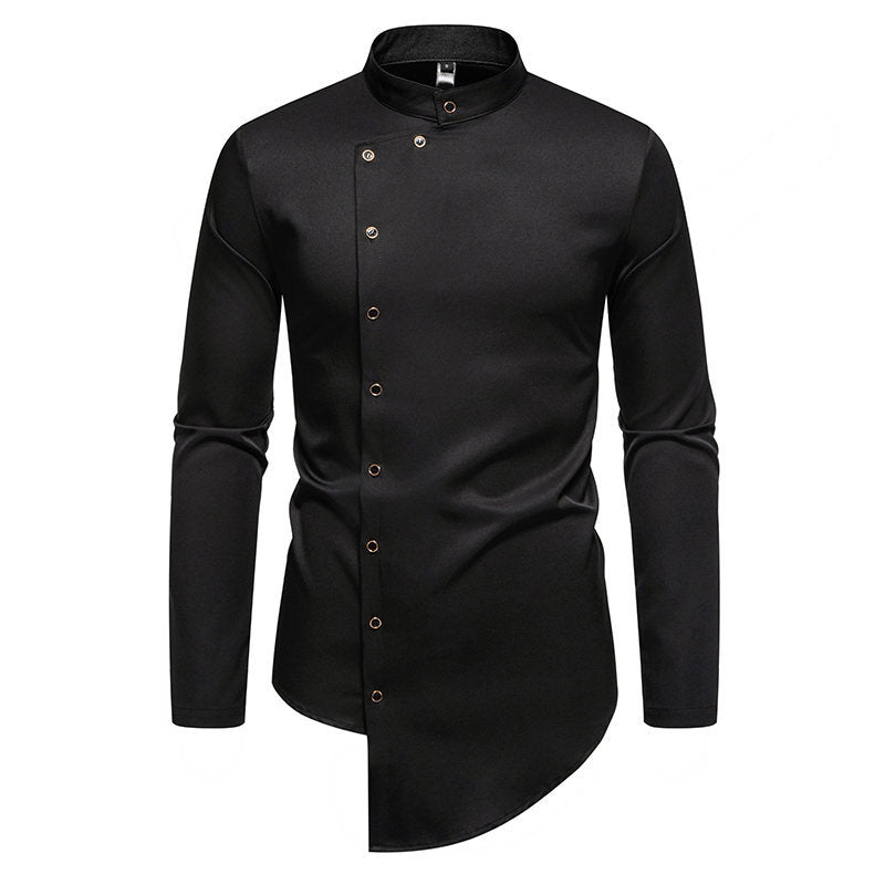 Herren Langarmhemd mit Stehkragen und asymmetrischem Saum – Bild 6 | LuxeStyle