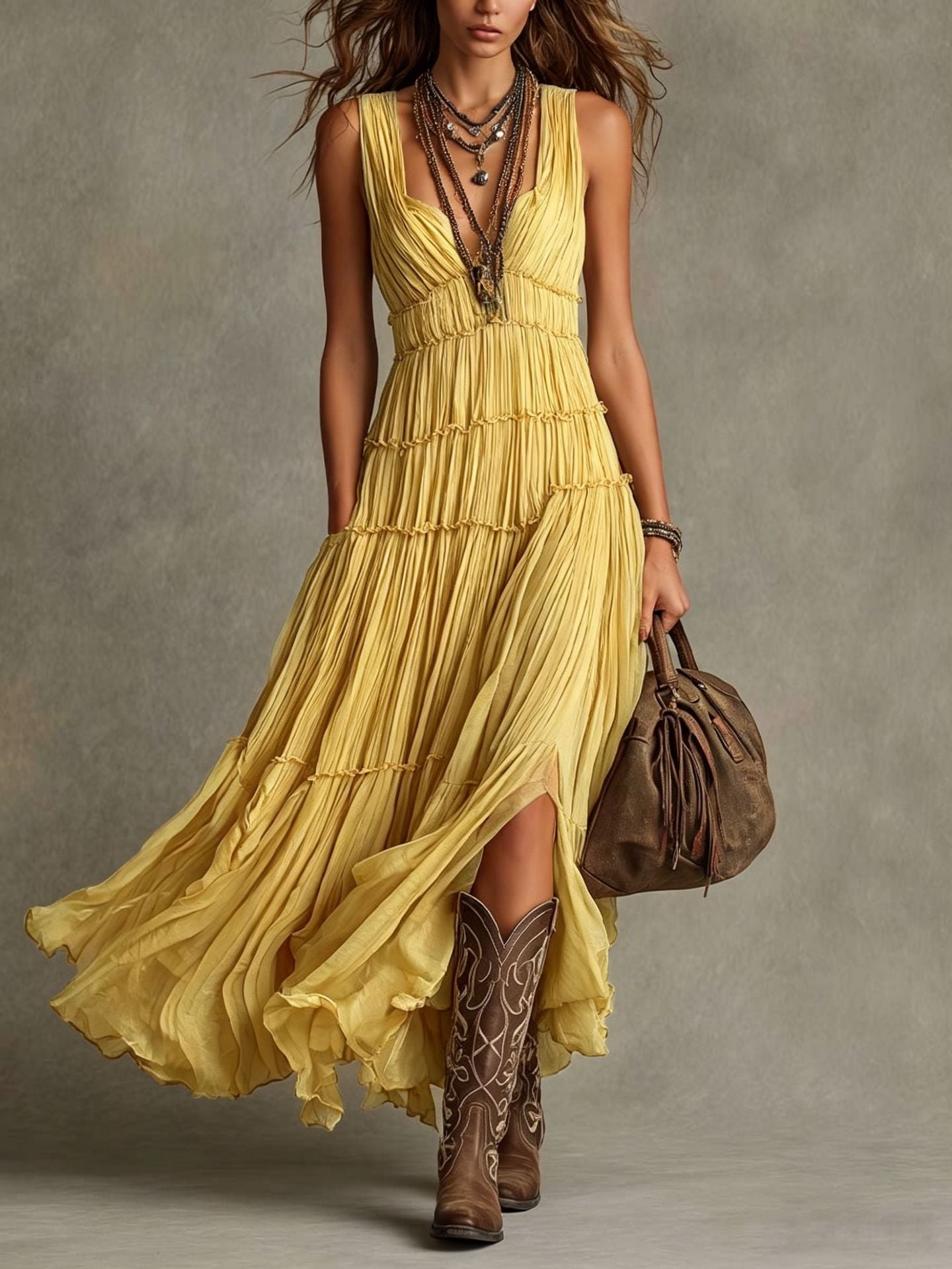Ärmelloses Plissee-Kleid mit Rundhals