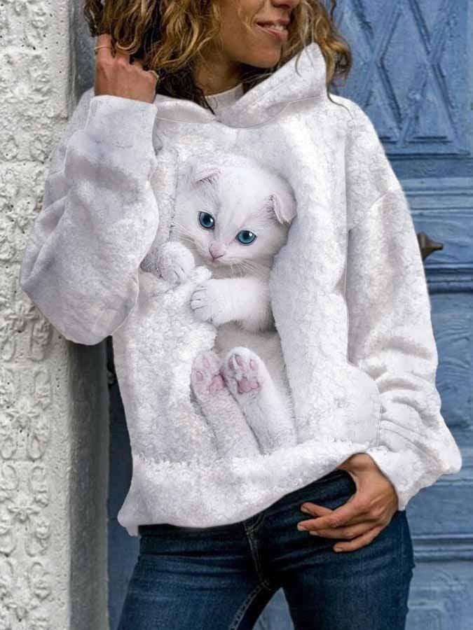 Tulpen-Print & Kartoon Schädel Hoodie Damen Herbst