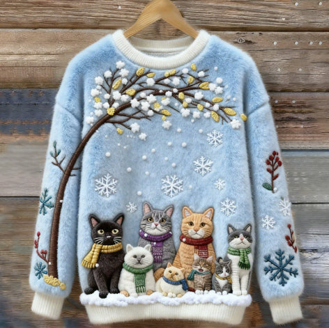 Weihnachtssweatshirt mit Katzen-Motiv