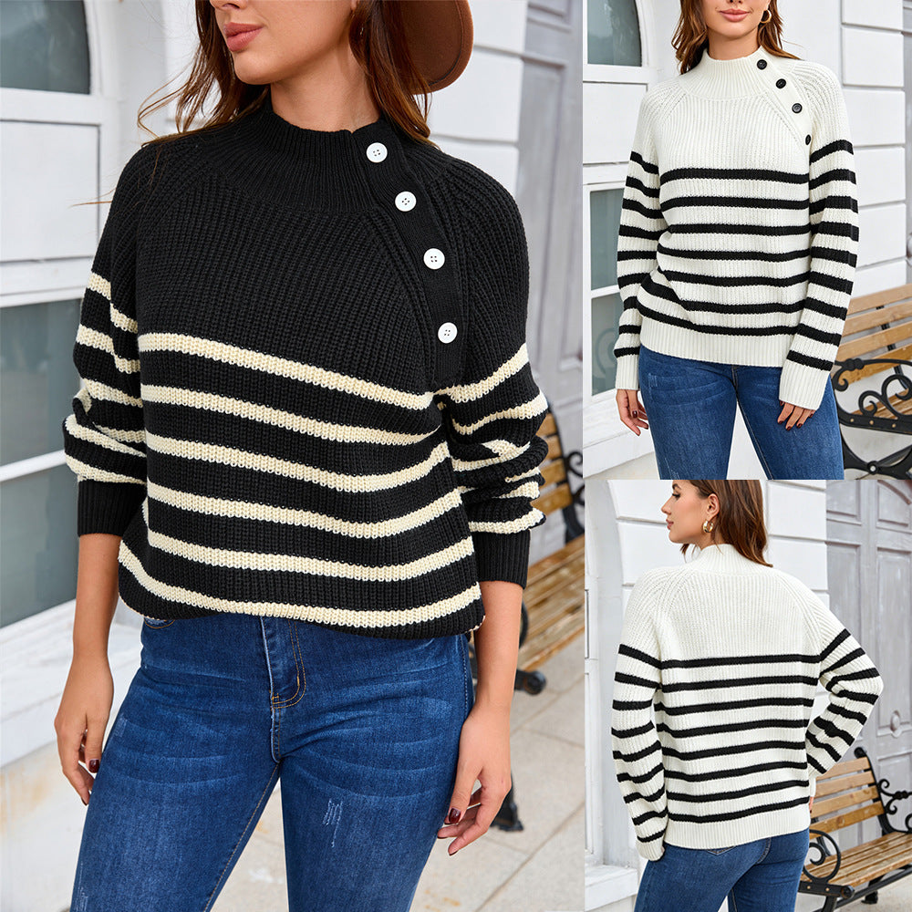 Gestreifter Rollkragenpullover für Damen (Plus Size)
