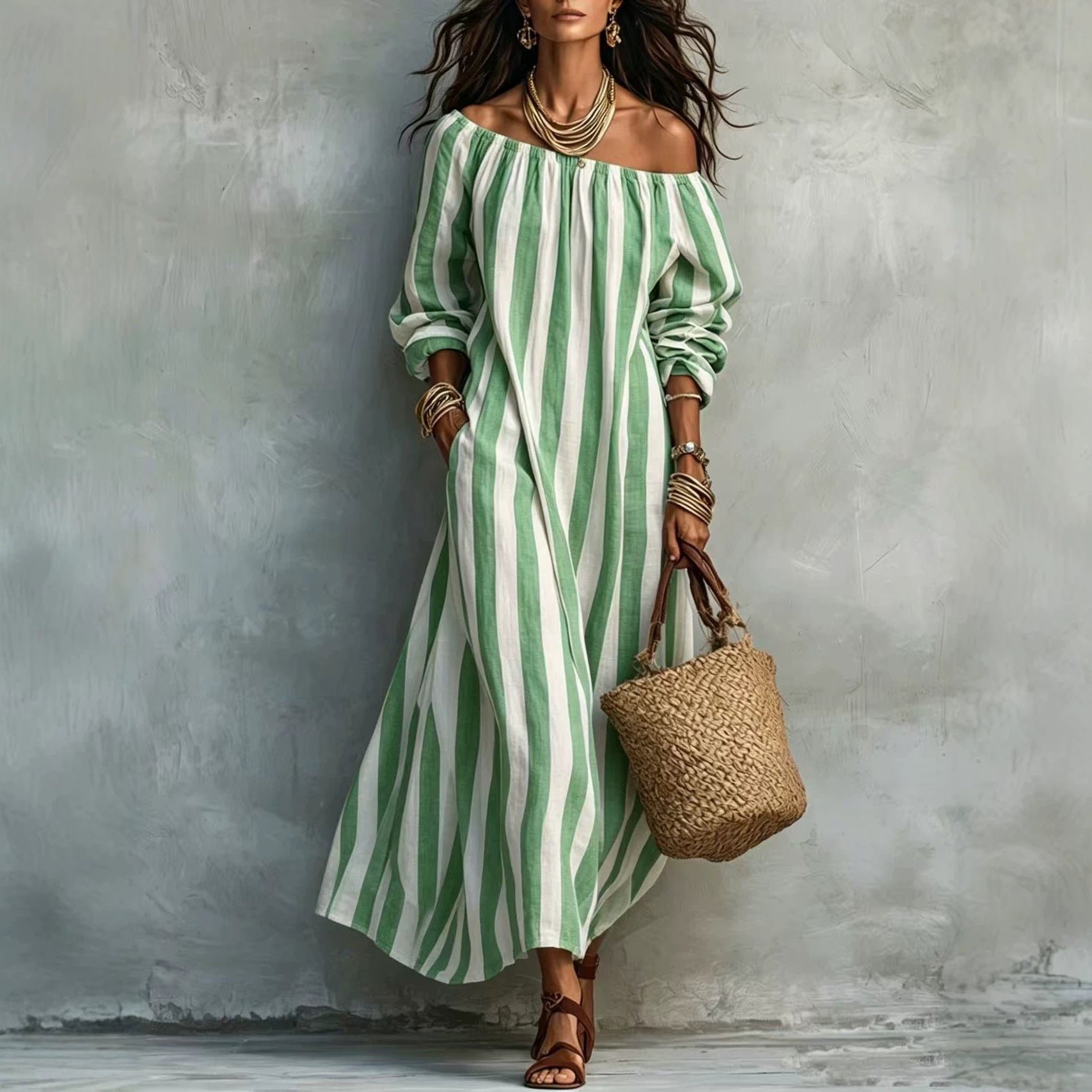 Gestreifter Off-Shoulder Dress