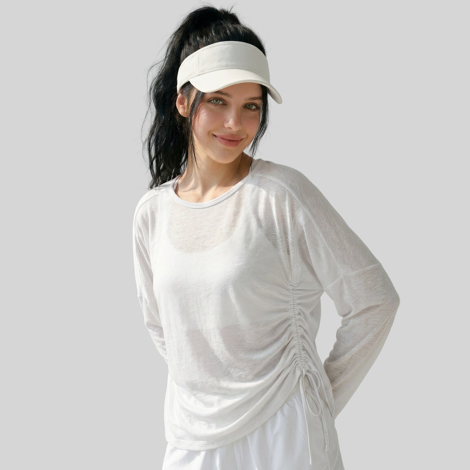 Langarm Yoga-Top mit Kordelzug