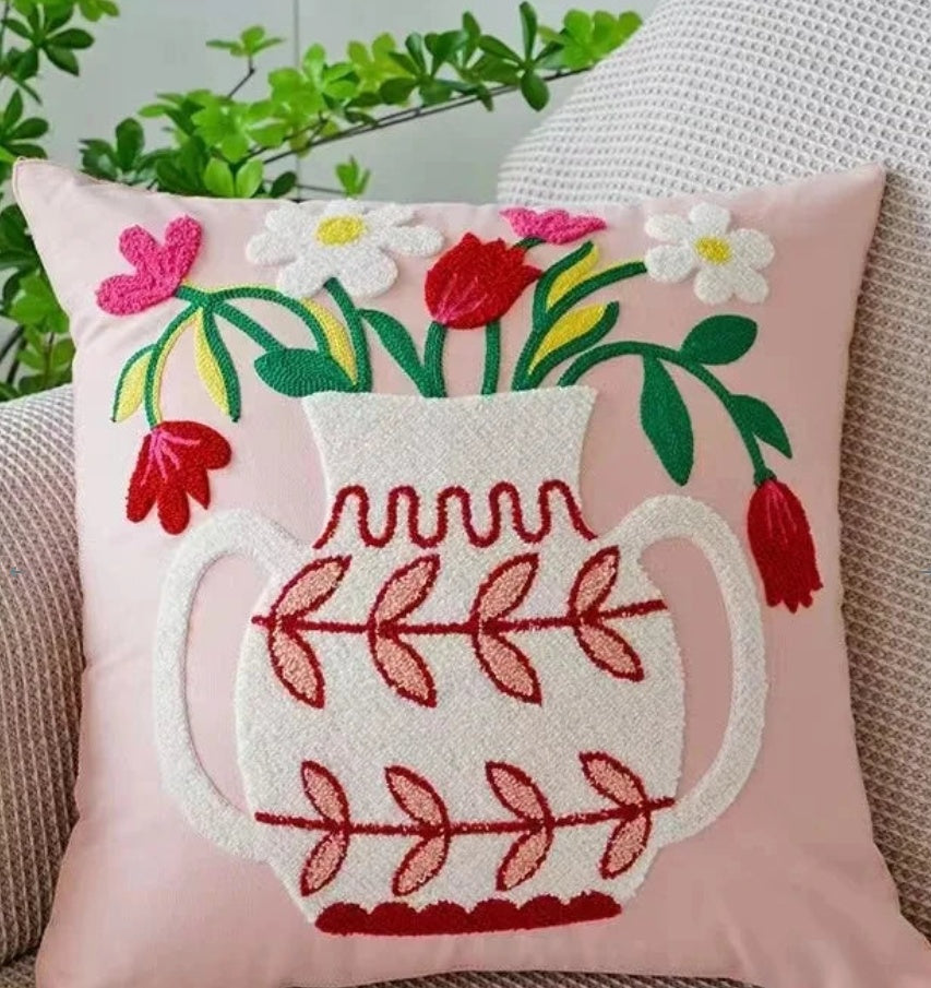 Blumenstickerei-Kissenbezug
