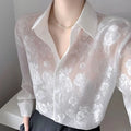 Elegante transparente Bluse mit Blumen-Stickerei