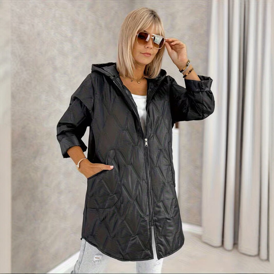 Weitläufiger, mit Kapuze, schwarzer Mantel – 1XL-5XL | LuxeStyle