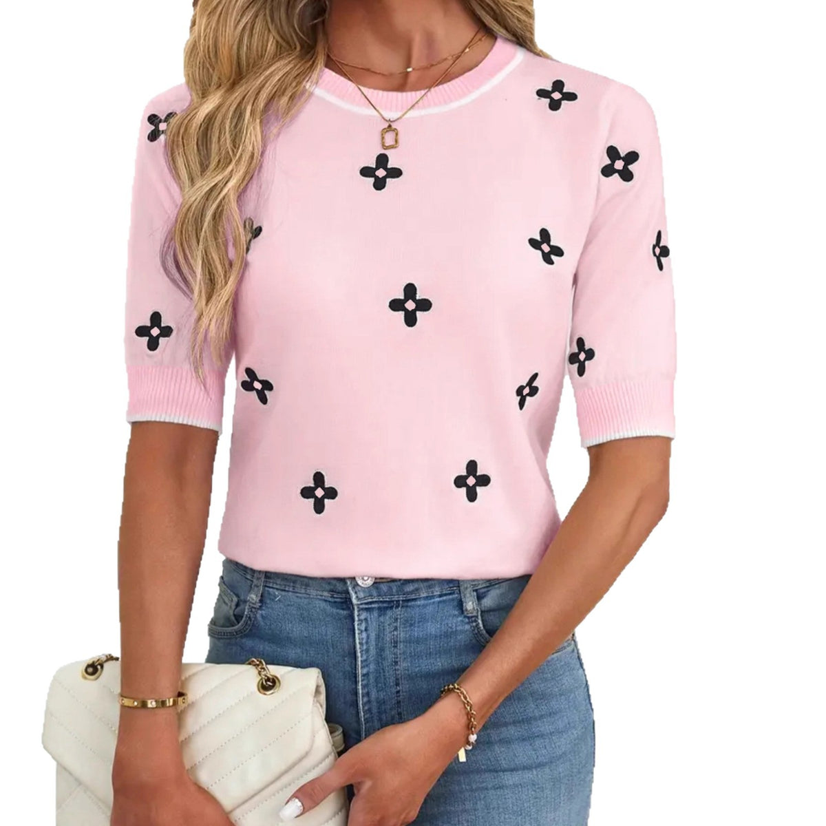 Jacquard Strickpullover mit 3/4-Ärmeln – Bild 2 | LuxeStyle