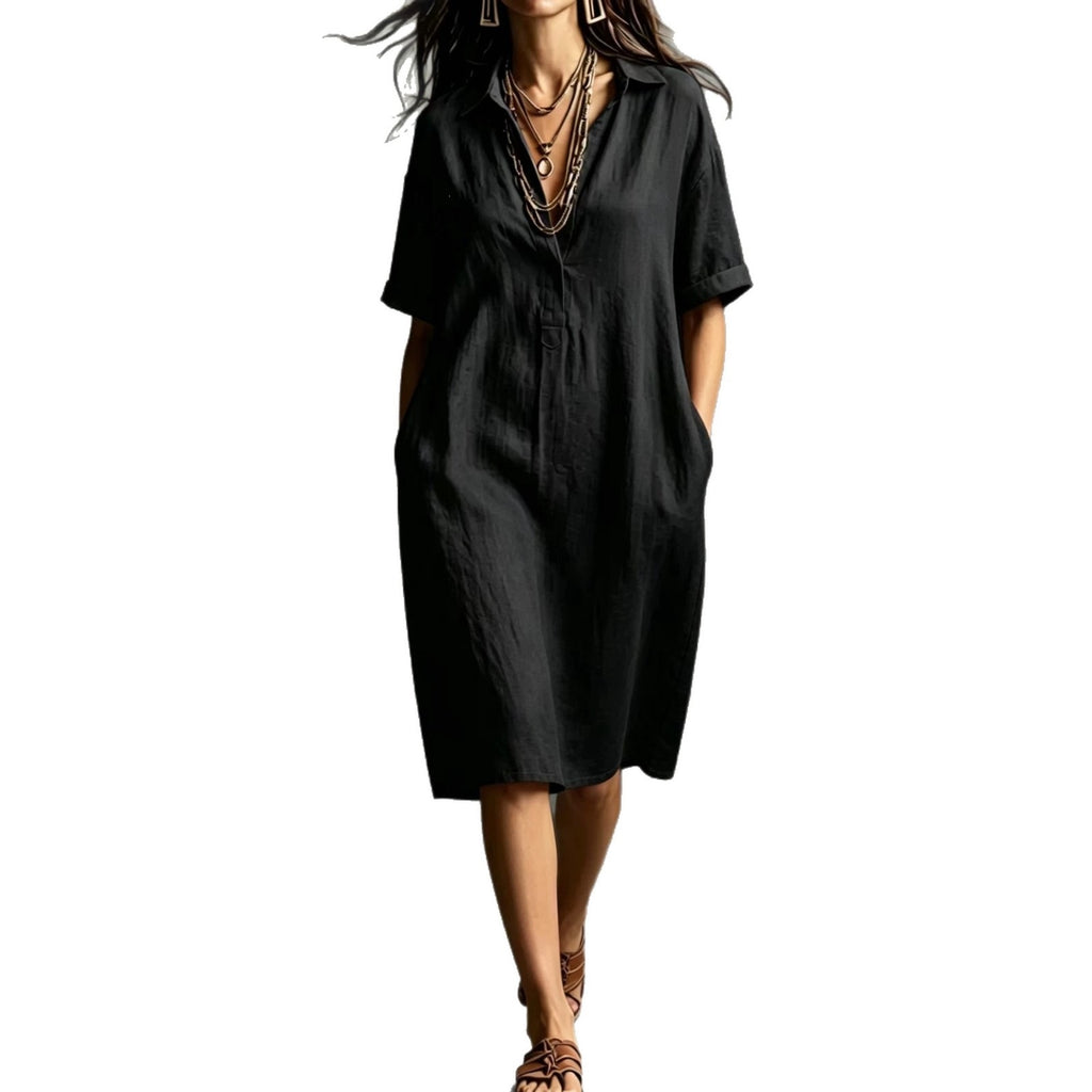 Ärmelloses V-Neck Kleid mit Taschen
