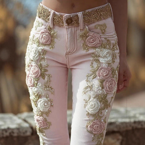 Retro-Hose mit Stickerei und Print
