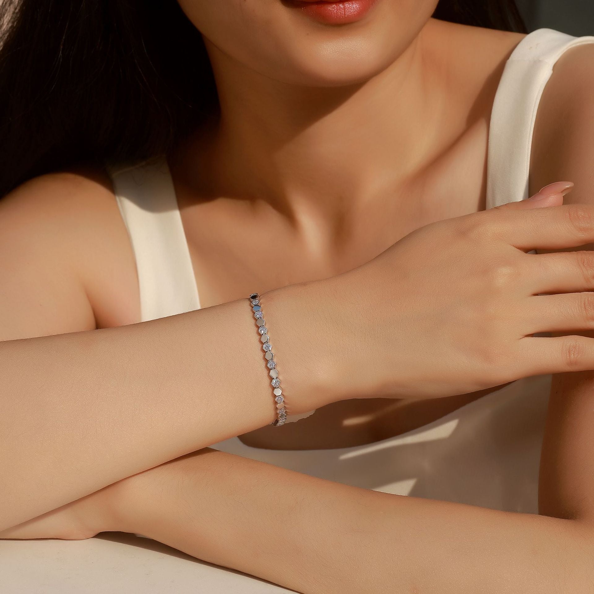 Moissanite Tennis Armband, Hexagonal