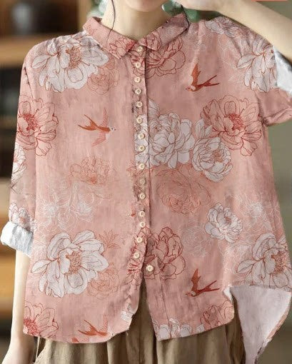 Loose-fit Bluse mit Print und Knopfleiste – Bild 11 | LuxeStyle
