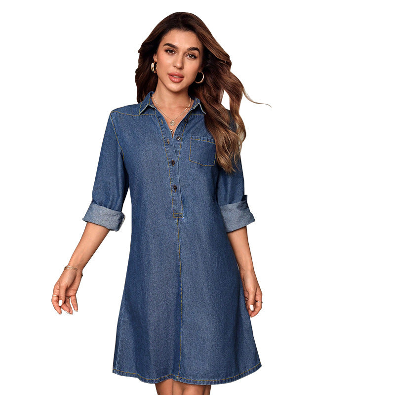 Cowboy-Longsleeve-Kleid in Dunkelblau – Bild 6 | LuxeStyle