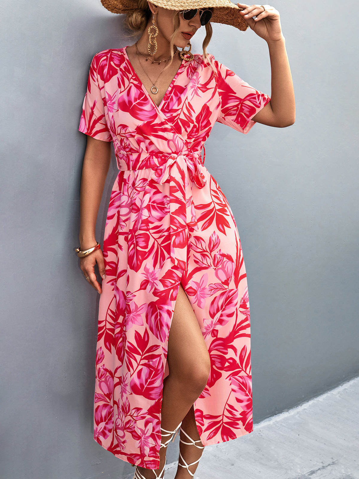 Geblümtes A-Linien-Kleid mit Schnürung – Bild 8 | LuxeStyle