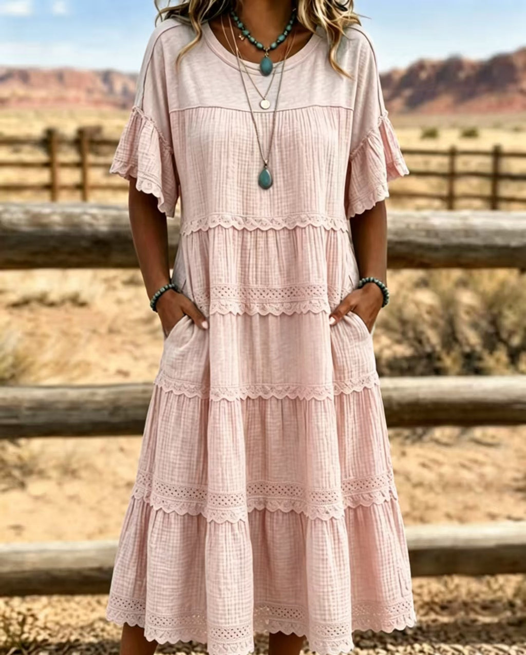 A-Linien Kleid mit Spitze und Rüschen – Bild 8 | LuxeStyle