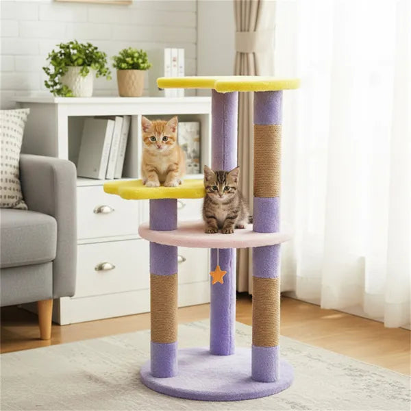 Katzenbaum mit 4 Ebenen, Mond & Sterne – Lila