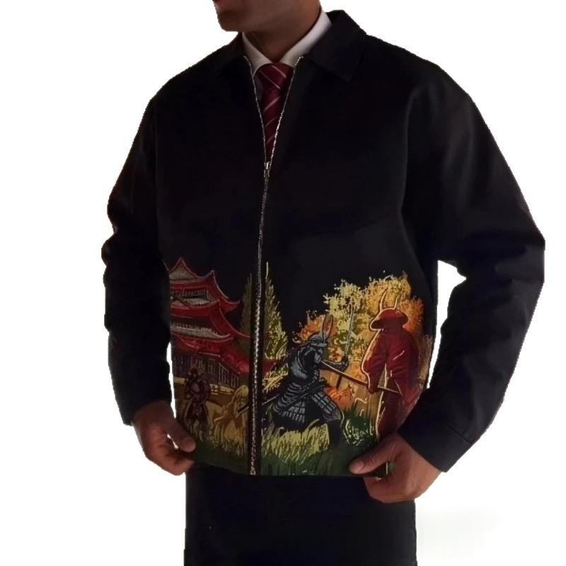 Bestickte Retro-Herrenjacke mit Reissverschluss