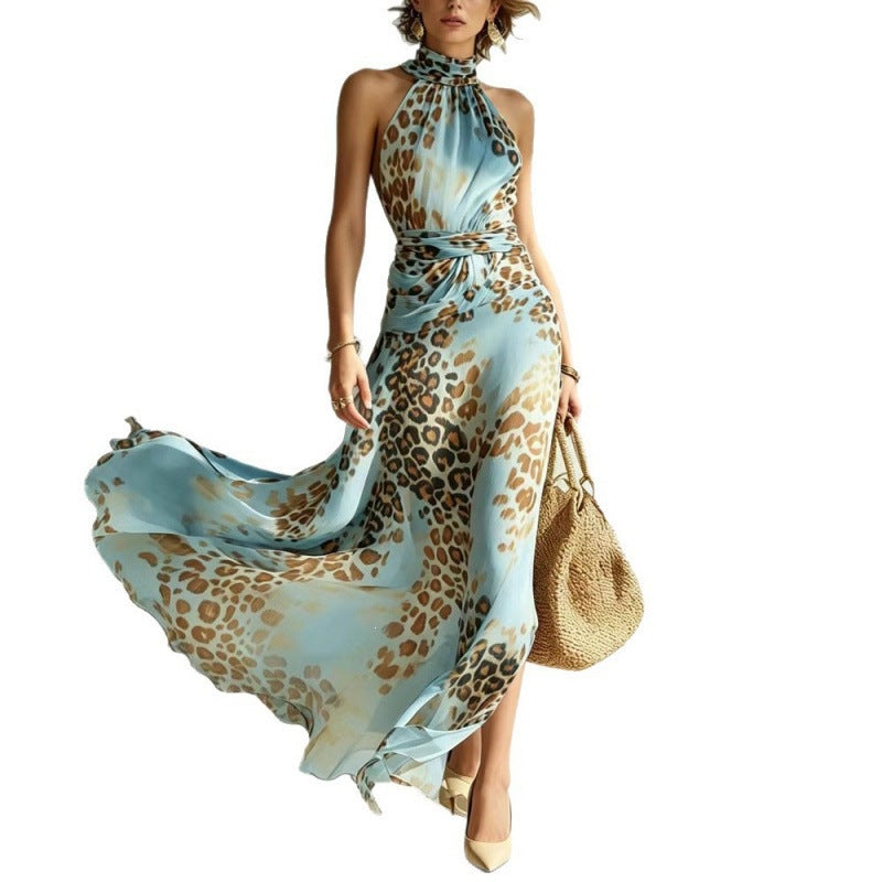 Ärmelloses Halterneck-Leopardenkleid