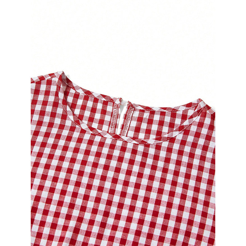 Rot-weiss kariertes ärmelloses Damenkleid