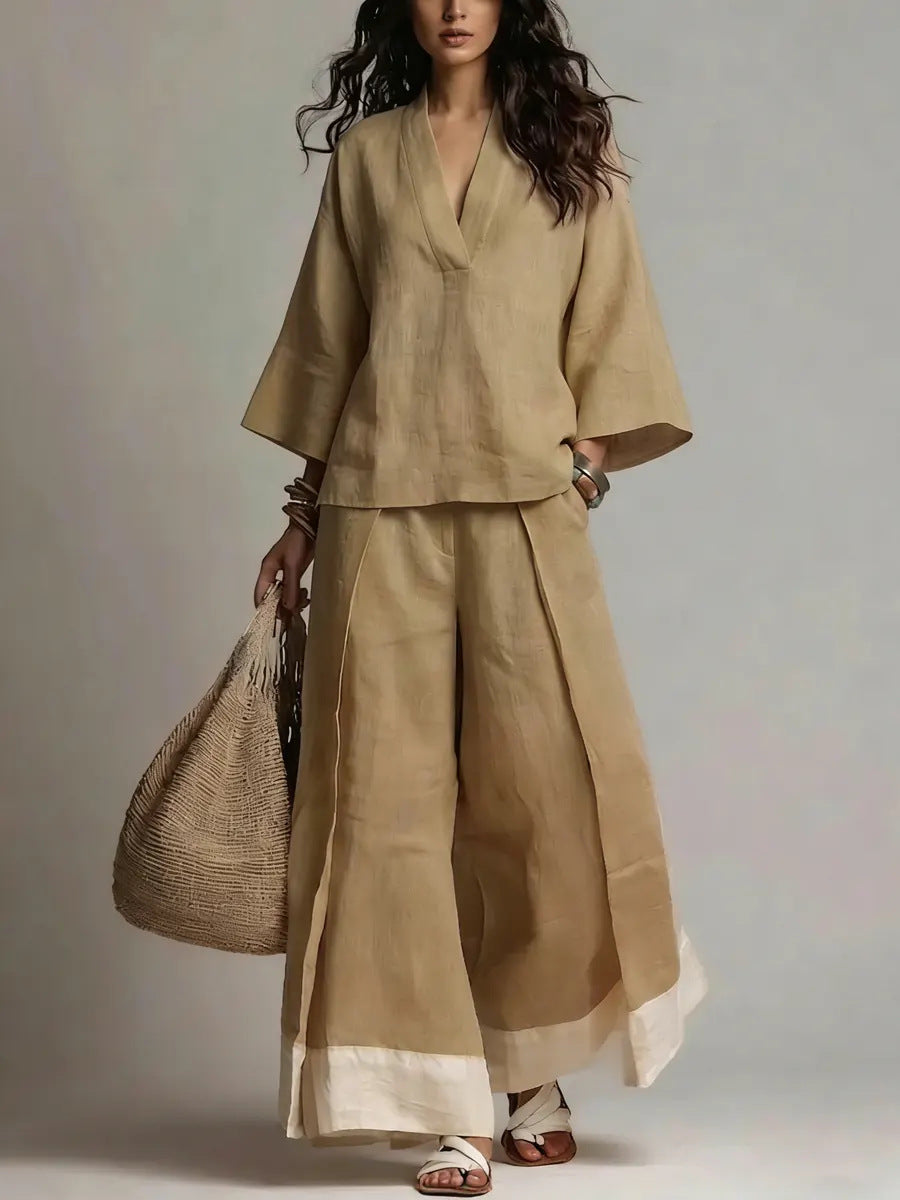 2-teiliges Leinen-Set «Provence» – Hemd & Wide-Leg-Hose