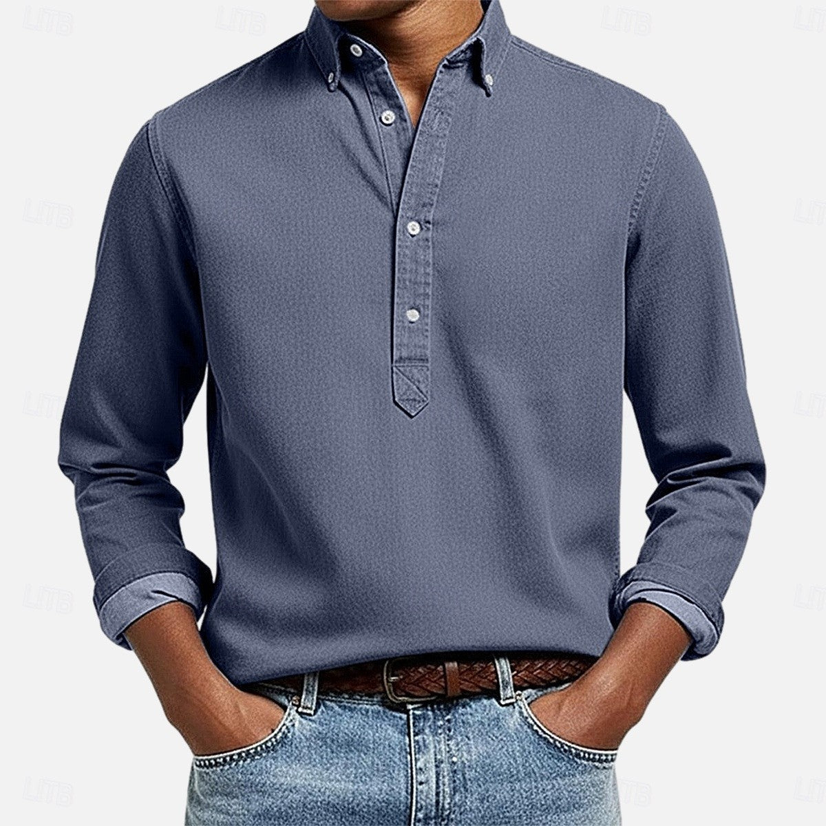 Poloshirt mit Jacquard-Knopf, einfarbig – Bild 9 | LuxeStyle