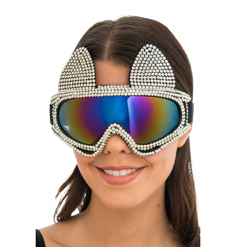 Skibrille mit Katzenohren