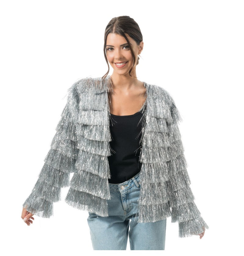 Damen Jacke silbrig mit Glitzer – Bild 1 | LuxeStyle