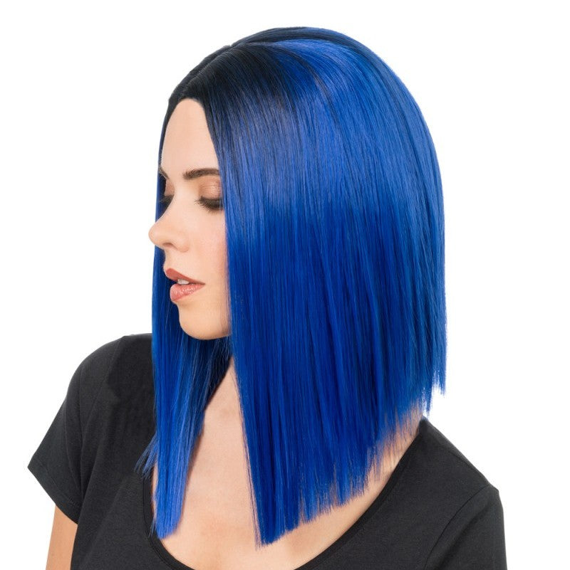 Perücke Aya blau mit schwarz