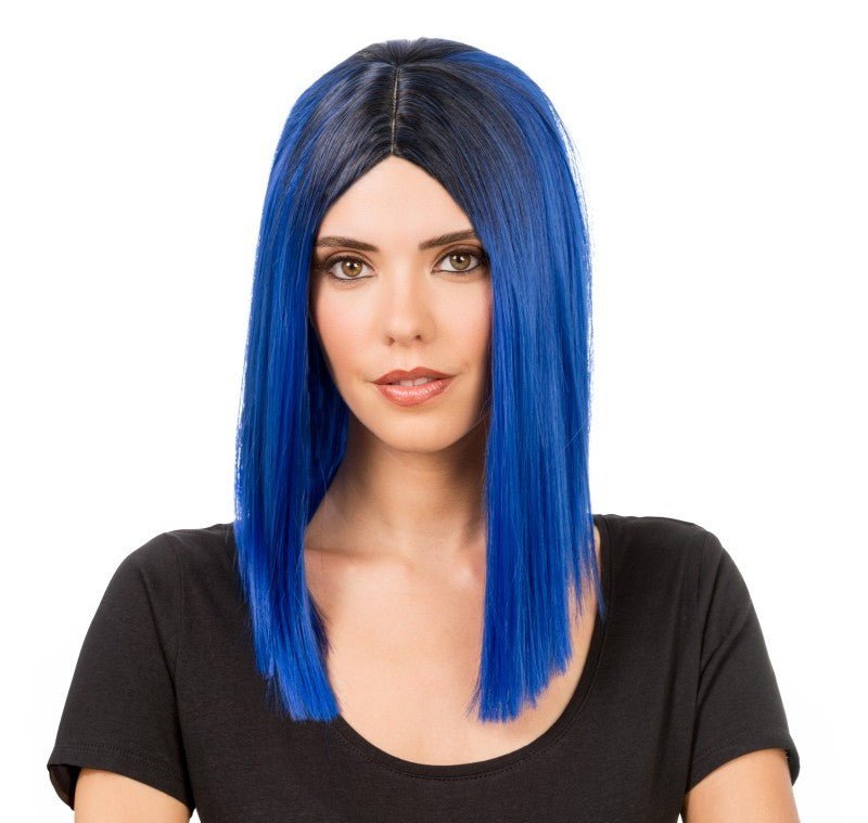 Perücke Aya blau mit schwarz