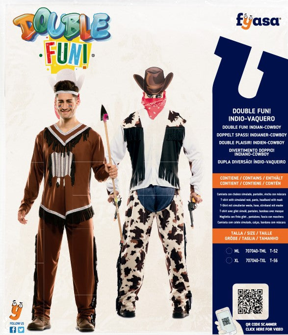 Kostüm Double Face Indianer/Cowboy · Gr. M/L