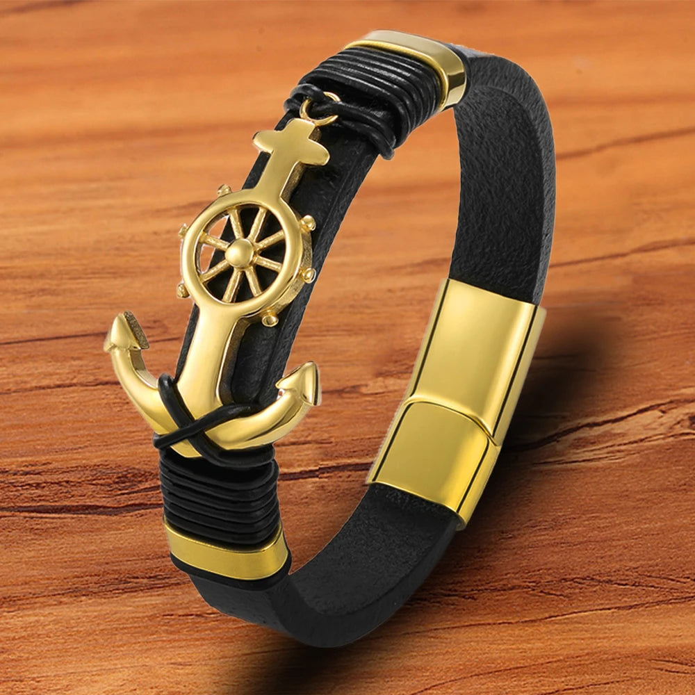 Herren-Lederarmband mit Edelstahl-Anker · Maritime Style – LuxeStyle