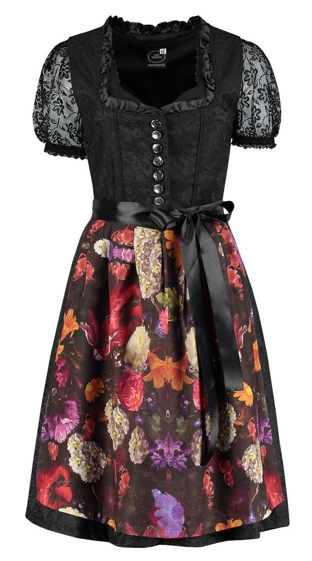 Dirndl schwarz mit Schürze mit Blumenmuster – Bild 1 | LuxeStyle