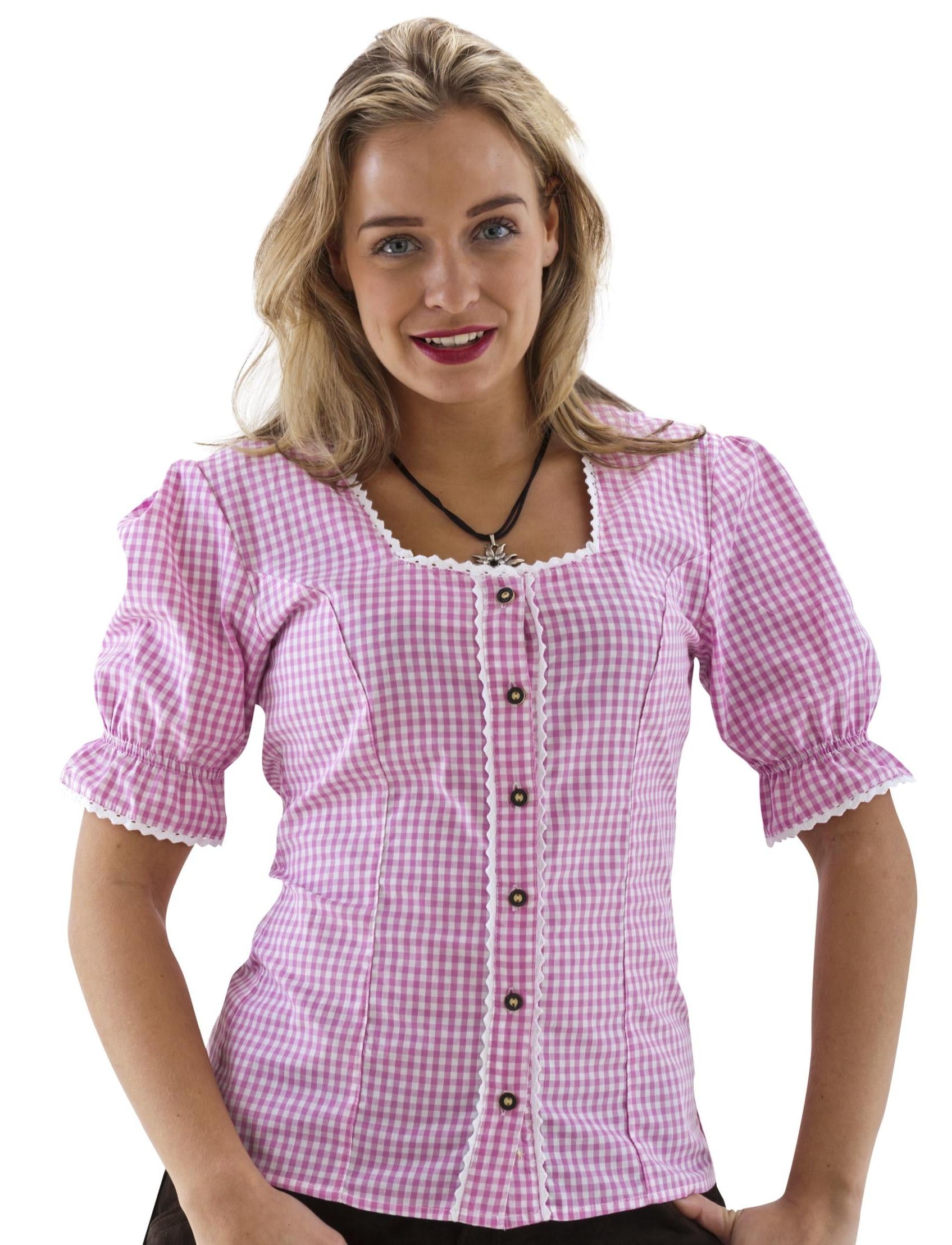 Rosa-weiss karierte Trachtenbluse
