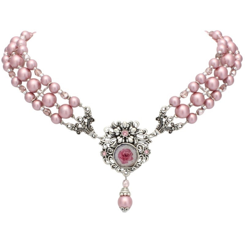 Trachtenkette mit Perlen rosa
