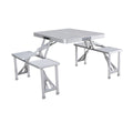 Marbueno Tisch und 4 Sitze mit Sonnenschirmloch Klappbar Aluminium Grau Camping und Strand