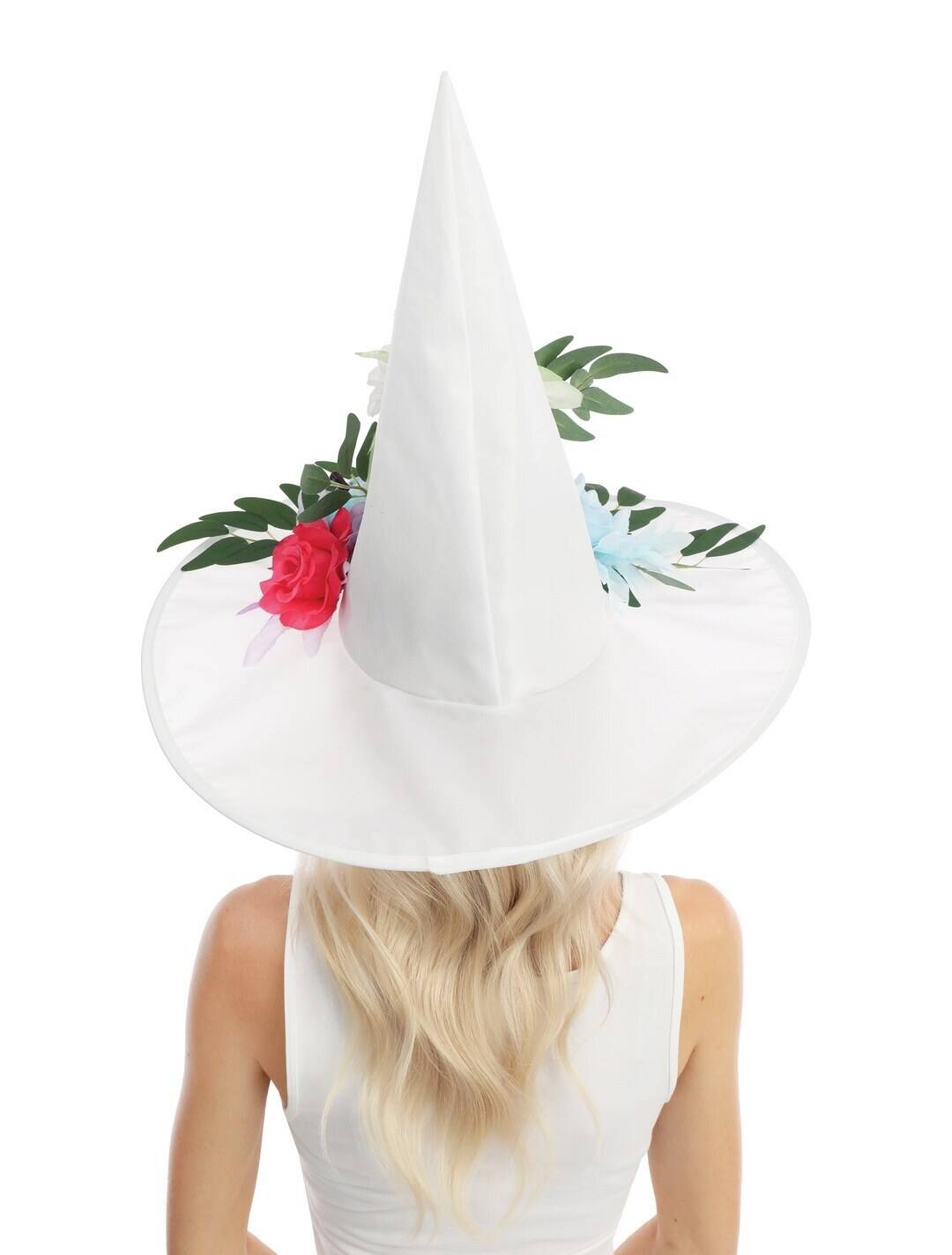 Hexenhut weiss mit Blumen