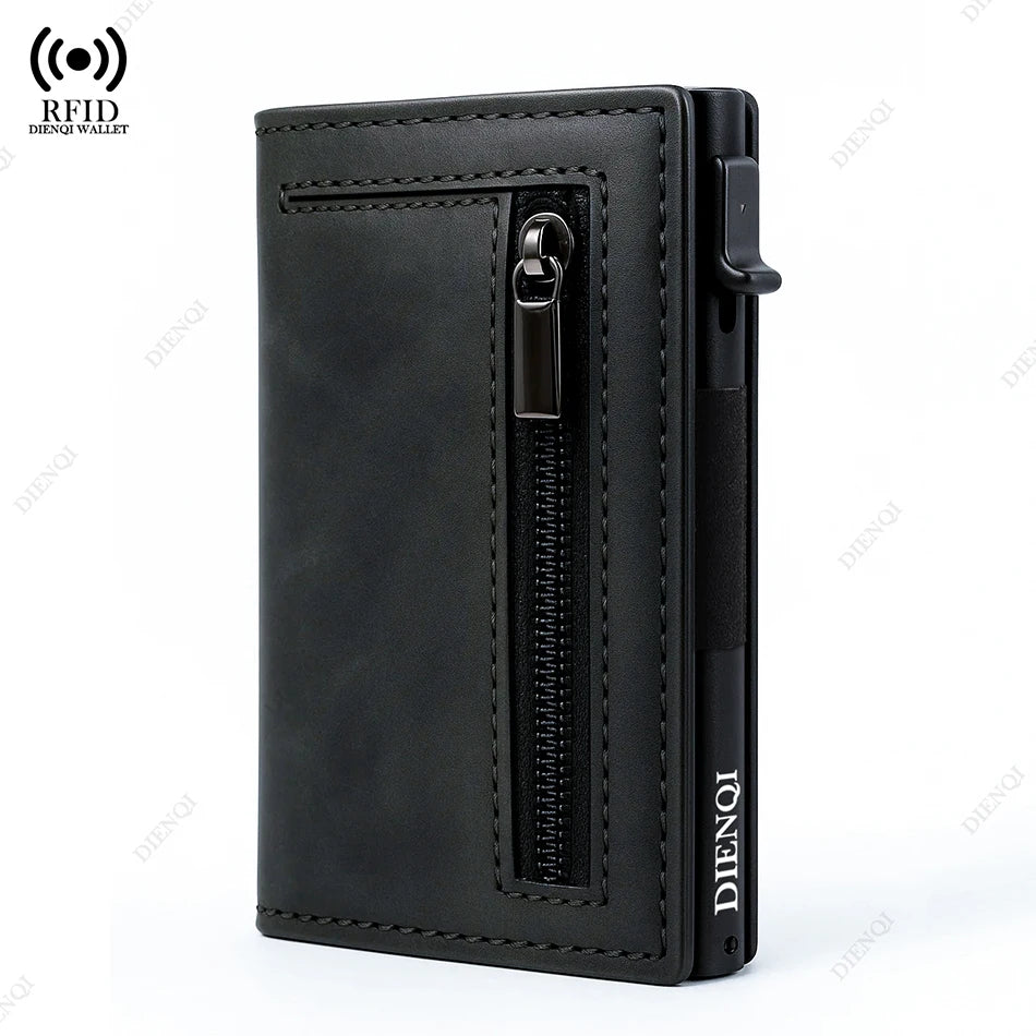 Slim Kartenetui mit RFID · Echtleder + Aluminium, bis 8 Karten – LuxeStyle
