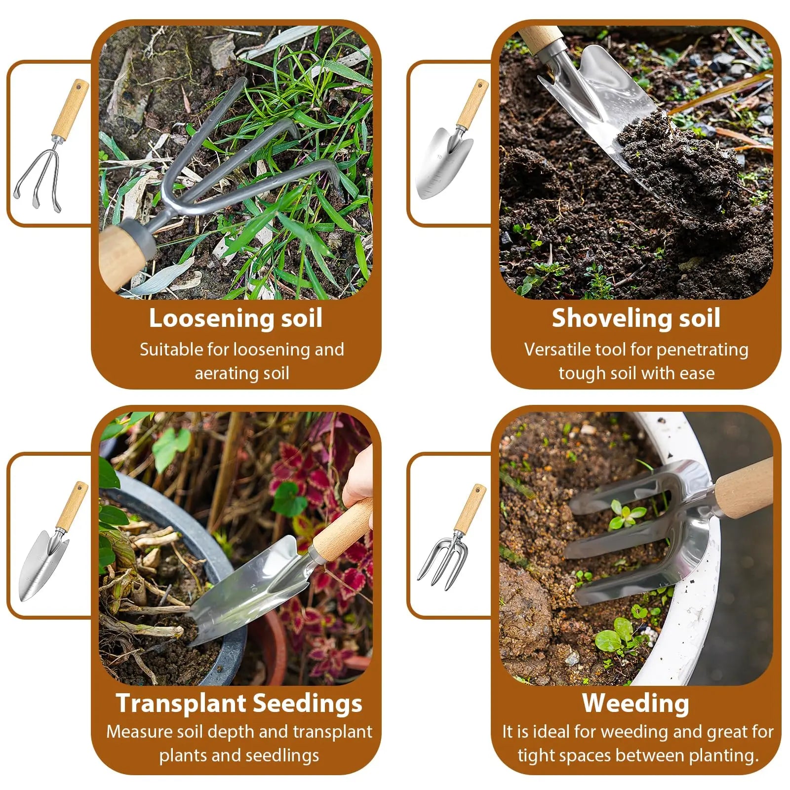 Gartenwerkzeug-Set 10-tlg · Edelstahl + Tasche