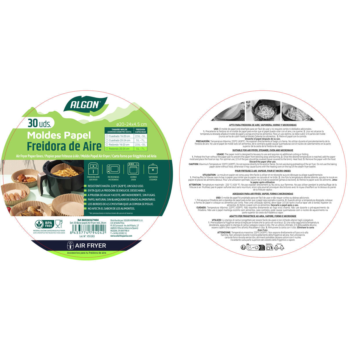 Papier für Heißluftfritteuse Algon Ø 20 cm Braun 30 Stücke (24 Stück)